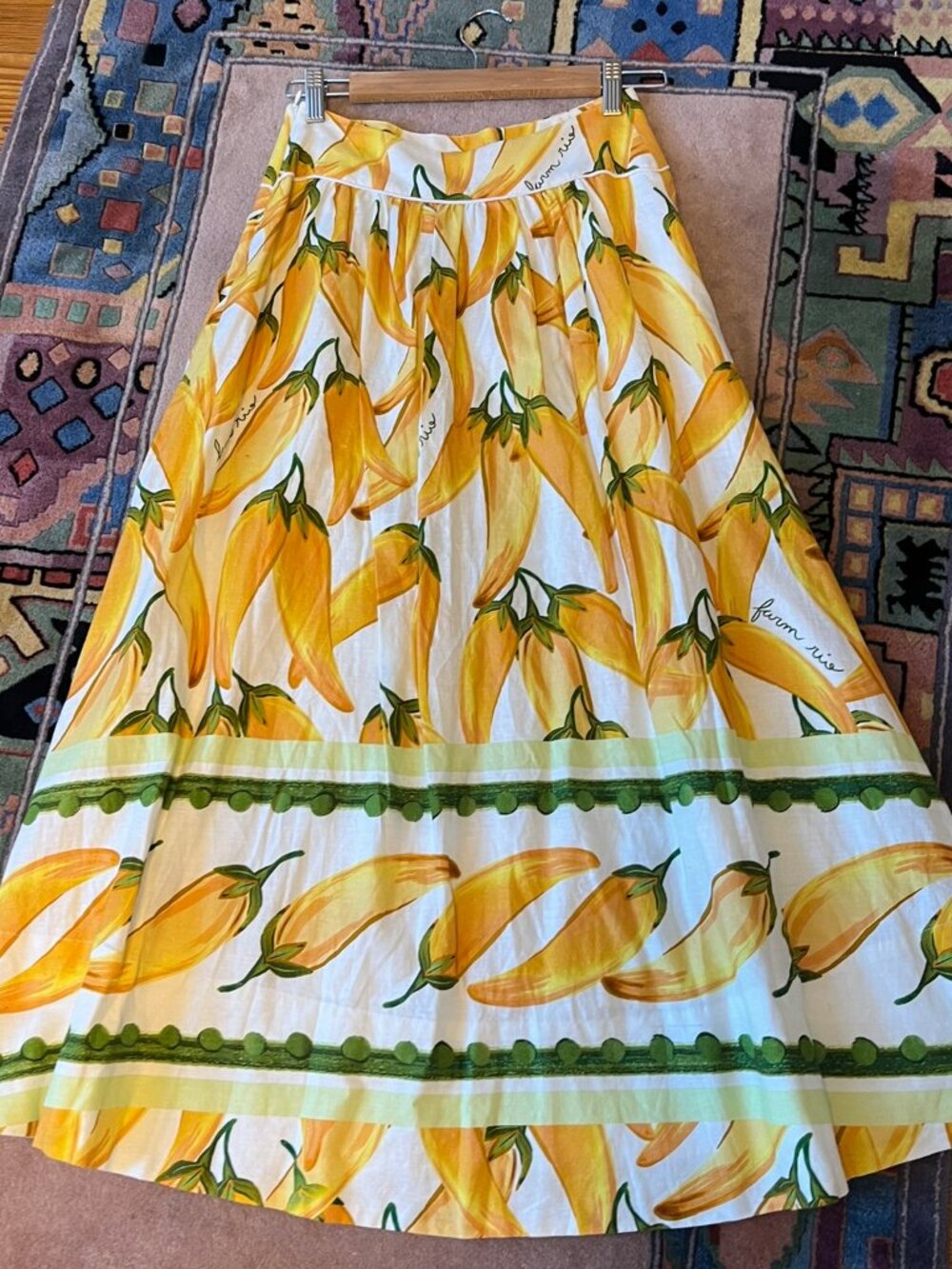 Peppers Print Linen Blend Maxi Skirt Farm Rio NWT - Picture 3 of 7